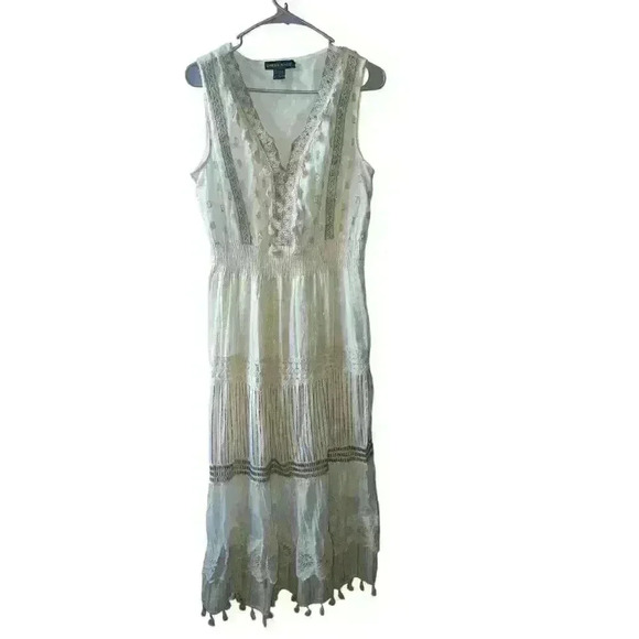 No Brand Dresses & Skirts - Midi Maxi Dress Sleeveless Lined Tiered Gold bohemian boho size l Plunge